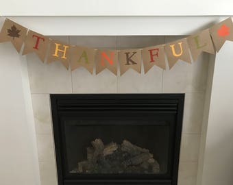 Thankful Banner, Thanksgiving Banner, Happy Thanksgiving, Fall Decor, Leaves, Fall Colors,Fall Burlap Banner, Photo Prop