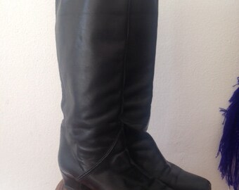 80's leather Knee High Boots I VINTAGE I size 38/37.5 Eu