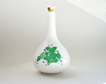 5" Herend Porcelain Vase Green Chinese Bouquet Artist Signed