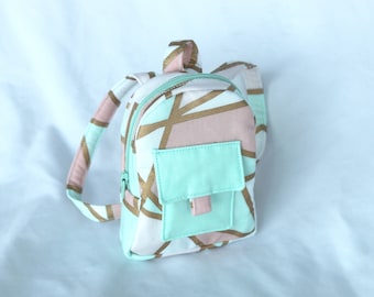 Doll Backpack, Doll back to School, Doll School supplies, Doll Purse, Doll handbag, 18 inch Doll accessories american girl-Geo Mint & Gold