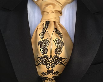 Hops and Wheat Print Ascot. Beer Cravat Tie. Self tie mens cravat tie. Screenprinted formal ascot. Your choice of colors.