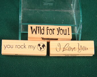 Lot of 3 Craftsmart Rubber stamps I love you ,wild for you ,yourock my world