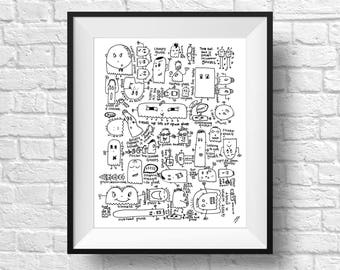 Ghost Illustration, Ghost Doodle, Whimsical Nursery Art, Black and White Drawing, Pen and Ink Drawing, Nursery Decor, Nursery Wall Art