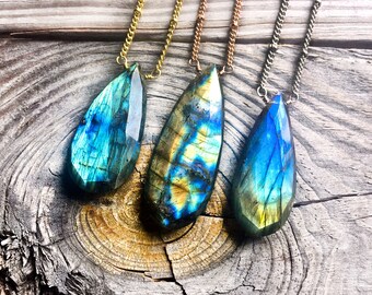 Raw Labradorite necklace sterling silver Rose gold labradorite jewelry Raw crystal necklace healing Long labradorite necklace statement