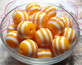 20mm Golden Yellow and White Striped Beads Qty 10