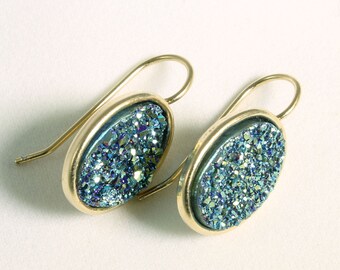 Titanium Green Druzy Earrings Gold Earrings Green Bezel Earrings Green Drusy Earrings Druzy Jewelry Drusy Jewelry FD-E-105-G/g