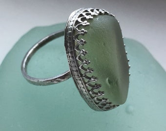 UV seaglass and steling silver hand crafted ring