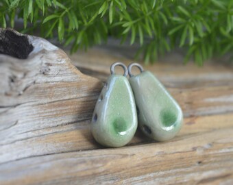 Celadon Sinkers -Handmade Porcelain Raku Bead Pair