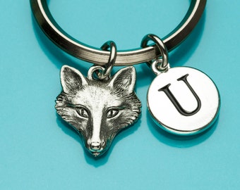 Fox Keychain, Fox Face Key Ring, Fox Key Chain, Animal Charm, Initial Keychain, Personalized Keychain, Custom Keychain, Charm Keychain, 878