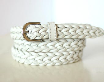 Free shipping! White belt, white leather belt, white braided belt, white wicker belt, white woman belt, white waist belt, braided belt