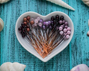 Glass ball pins_solid copper headpins_set of 70_violet rose headpins_artisan lampwork glass_4 mm ball pins_purple pink ballpins_4 cm long