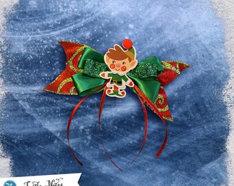 Red and Green Elf Hair Bow | 3in French Barrette | Hand Crafted