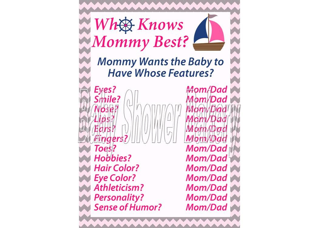 Girl Nautical Baby Shower Game Who Knows Mommy Best Game