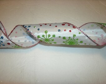 5 yds of Colorful, Whimsical, Snowflake Ribbon, Holiday Ribbon, Seasonal Ribbon, Wired Edge Ribbon