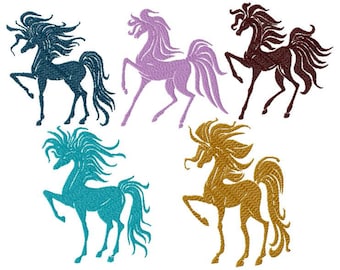 Machine embroidery design, five horses silhouette