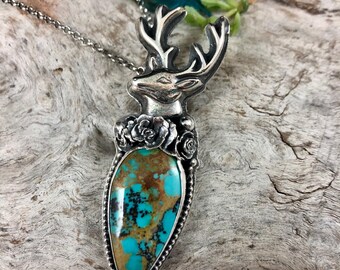 Deer and succulent Necklace, rustic, artisan, metalwork, handmade, boho, gypsy