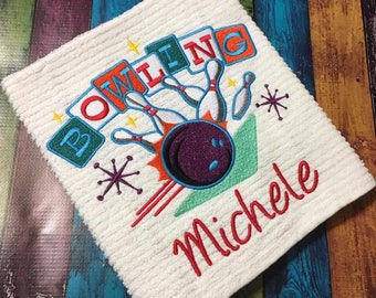 Retro Look Bowling Towel Machine Embroidered, terry cloth towel