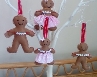 Felt gingerbread family,Christmas decorations,felt decorations, gingerbread family, Gingerbread hanging decorations,