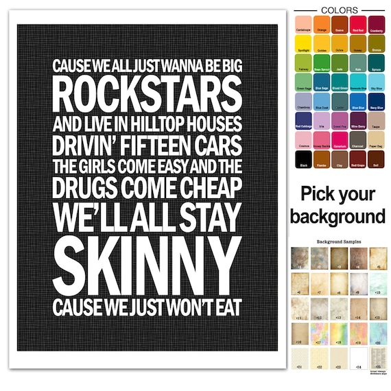 Nickelback Song Lyric Print Rockstar Typography subway