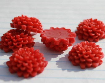 10 CHRYSANTHEMUM Cabochons - 20mm - Red Color