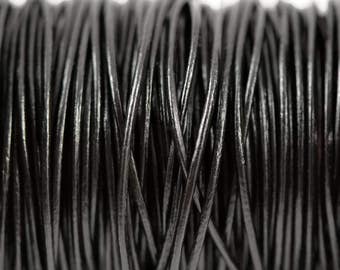 1mm Black Leather Round Cord - Subtle Shine