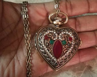 Victorian vintage antique heart locket, pocket watch necklace, victorian heart pendant watch, heart necklace, antique heart locket, watch