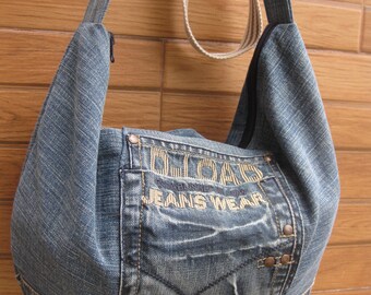 Denim bag,handbag,slouchy bag,shoulder bag,bags,jeans bag,streetfashion,grungestyle,hippie,Женские сумки,recycleddenim,Сумки,gifts,Tote bags