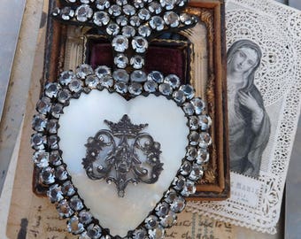Antique French Paste Flaming Heart, A Marian Talisman for the Passionate, offered by RusticGypsyCreations