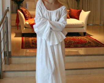 100% Cotton Embroidered White Nightgown Long Sleeve Jane Austen Full Sweep Lingerie Sleepwear White Nightgown Honeymoon Cottage Chic
