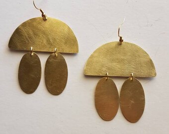 Handmade earrings,brass earrings,mat earrings,geometric earrings,statement earrings,boho earrings,half moon earrings