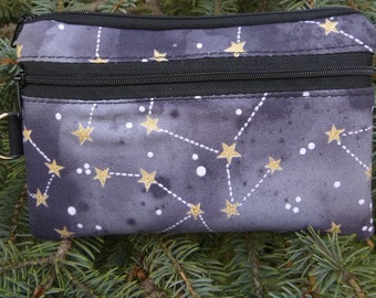 Constellations mini wallet, purse organizer, wristlet, Pick Your Color, Sweet Pea
