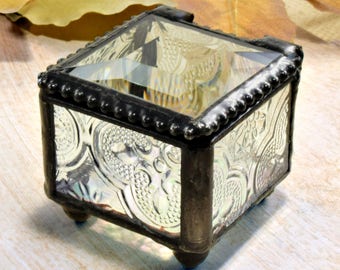 Mini Glass Ring Box Wedding Ring Bearer Box Jewelry Box Stained Glass Keepsake Box Engagement Ring Vintage Box 522