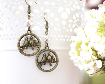 Love Bird Earrings Bronze Jewelry Pigeon Earrings Swallow Earrings Robin earrings Nature lover gift White pearl earrings Nature inspired