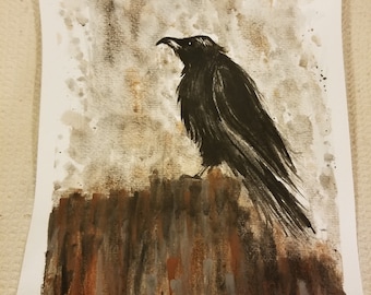 Crow original watercolor painting