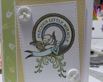 Handmade baby card, neutral colors baby card, baby card
