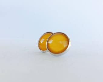 Orange Earrings, Glass Earrings, Orange Glass Earrings, Fun Earrings, Love Earrings, Bright Orange Earrings, Post Earrings, Playful Earrings