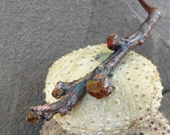 Rough citrine pendant | Walnut tree twig pendant | Walnut twig citrine copper pendant | Citirne electroformed pendant