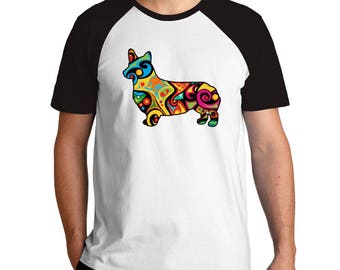Psychedelic Pembroke Welsh Corgi Raglan T-Shirt