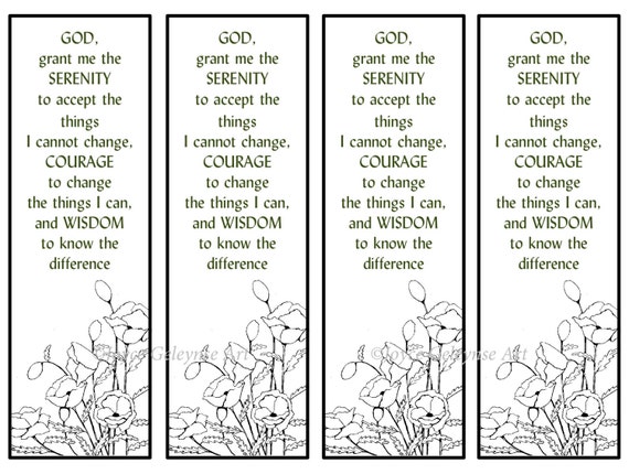 printable bookmarks hand drawn poppies serenity prayer