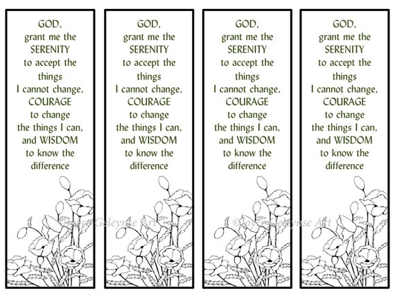 printable bookmarks hand drawn poppies serenity prayer