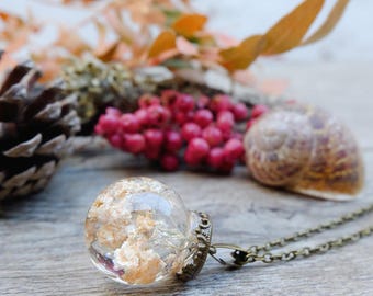 Real flower necklace, resin necklace, gift for woman, terrarium necklace, plant necklace, glass orb pendant, bottle necklace, glass necklace
