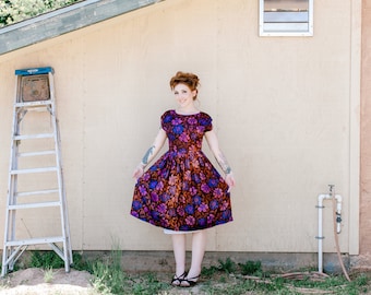 Brown and Purple Floral 50's Fit & Flare Dress