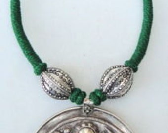 Ethnic Tribal Old Silver Necklace Pendant Amulet Shiva