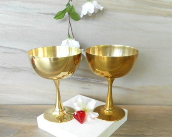Vintage Brass glasses,Brass margarita cups,Brass wine glasses,Set of 2 /4.5" T /
