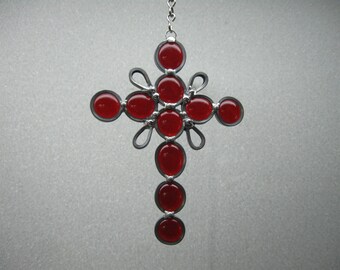 Cross Utilizing Red Glass Nuggets