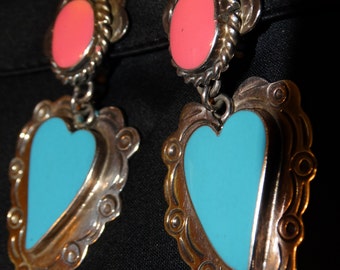 Vintage Sterling Made in Mexico Heart Earrings.