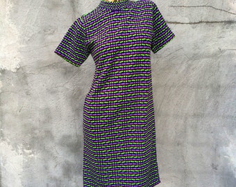 60s Purple Lavender Lime Green Orlon Shift Dress small medium large