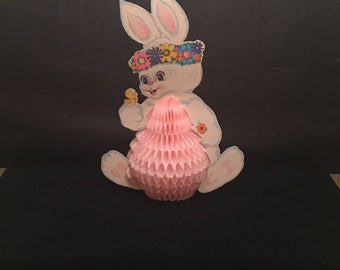 Vintage 1980's Beistle Die Cut Honeycomb Easter Bunny Decoration