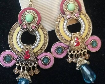 Southeast Asian Inspired Earrings, Nickle Free Earrings, Gold Plated Earrings, Asian Inspired Jewelry, Brightly Colored Earrings