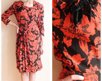 1940s Dress // October Floral Rayon Dress // vintage 40s dress